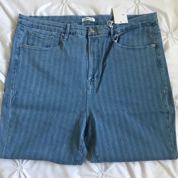 Good American Plus Size 24 Cropped Skinny Raw Hem Striped Stretch Jeans new - Picture 3 of 8